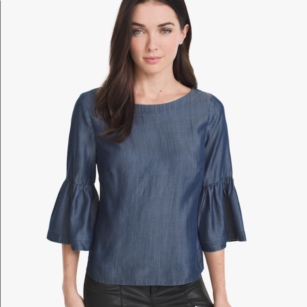 Blue chambray denim colored bell sleeve top